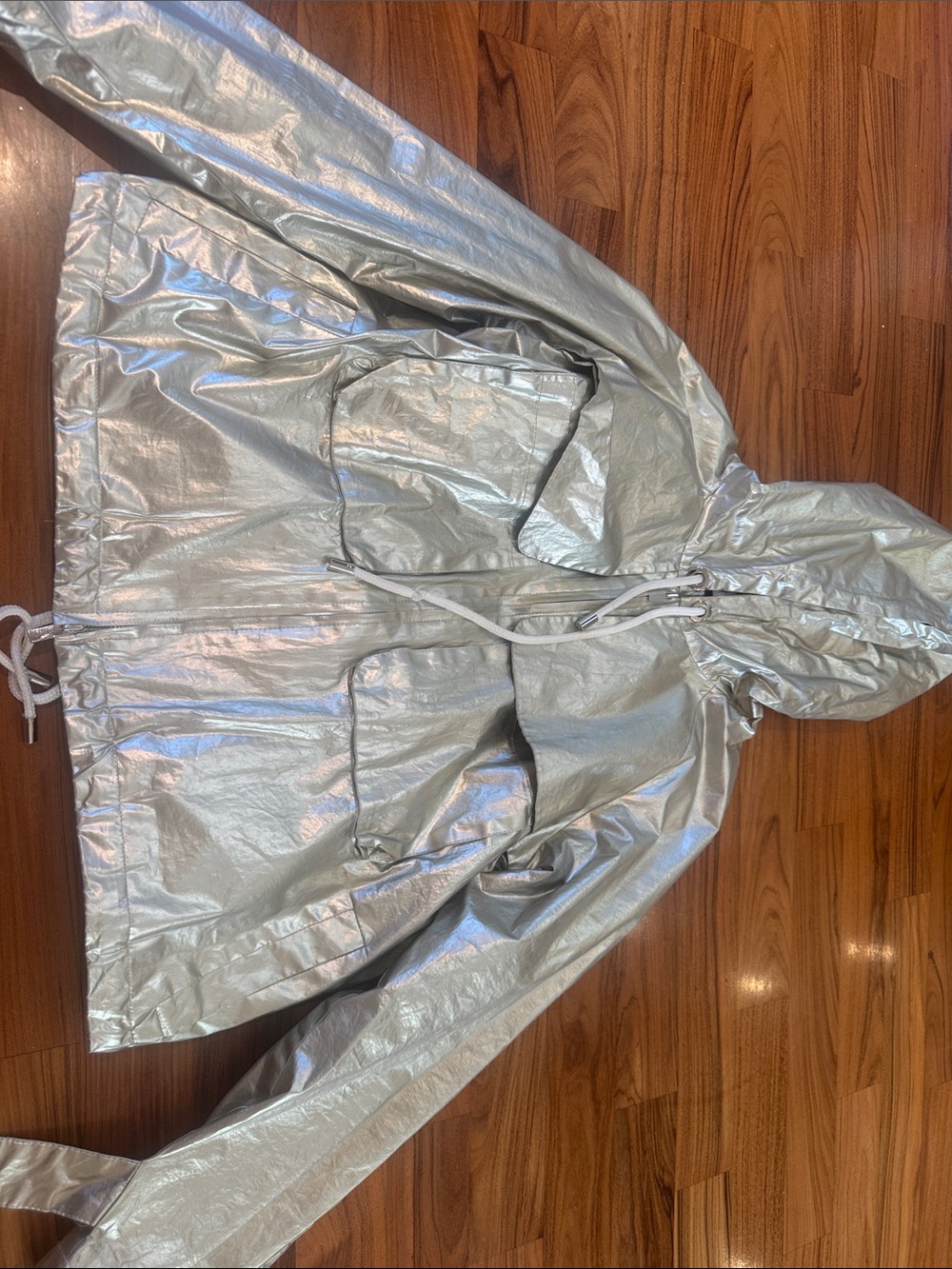Derek Lam Metallic Silver Hooded women Rain Anorak